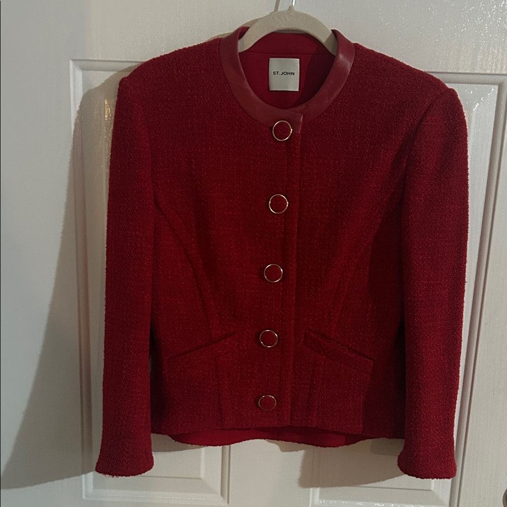St. John Red Blazer with Gold Accents